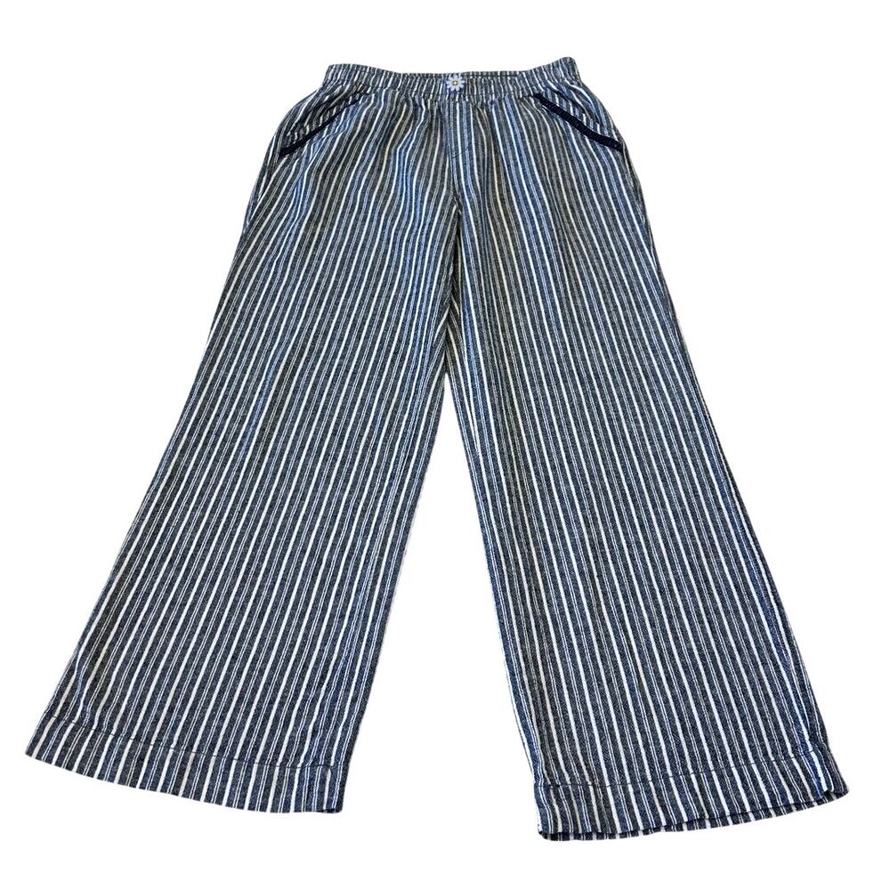 Briggs Women's Linen‎ Blend Pull On Pants Sz M Blue/White Striped Beach Travel